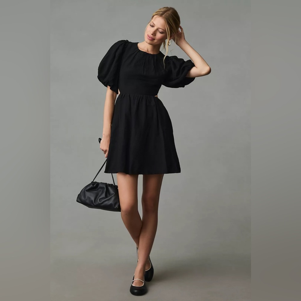 Anthropologie Open Back Puff Sleeve Mini Dress